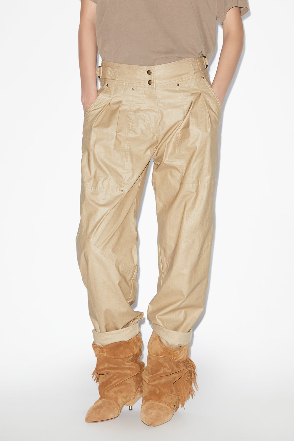 Pantaloni dritti fidji in lino cerato - Beige - Woman - 4