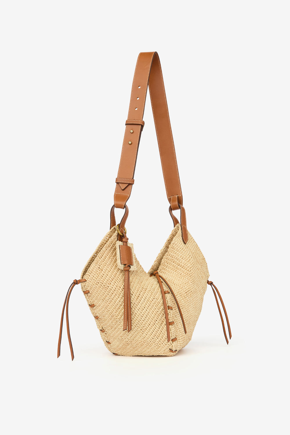 Tampa mini raffia shoulder bag - Natural and cognac - Woman - 4