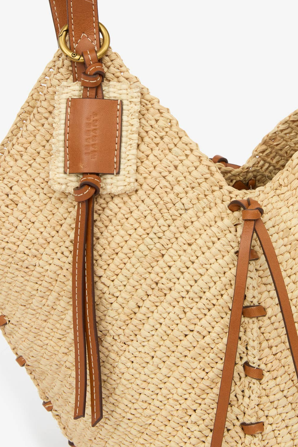 Tampa mini raffia shoulder bag - Natural and cognac - Woman - 3