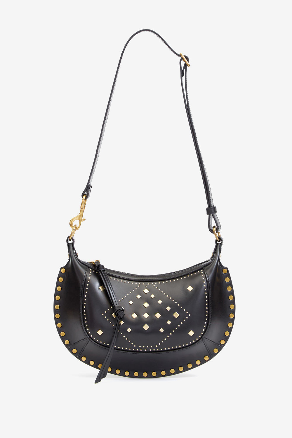 Oskan moon studded leather graphic pattern shoulder bag - Black - Woman - 5