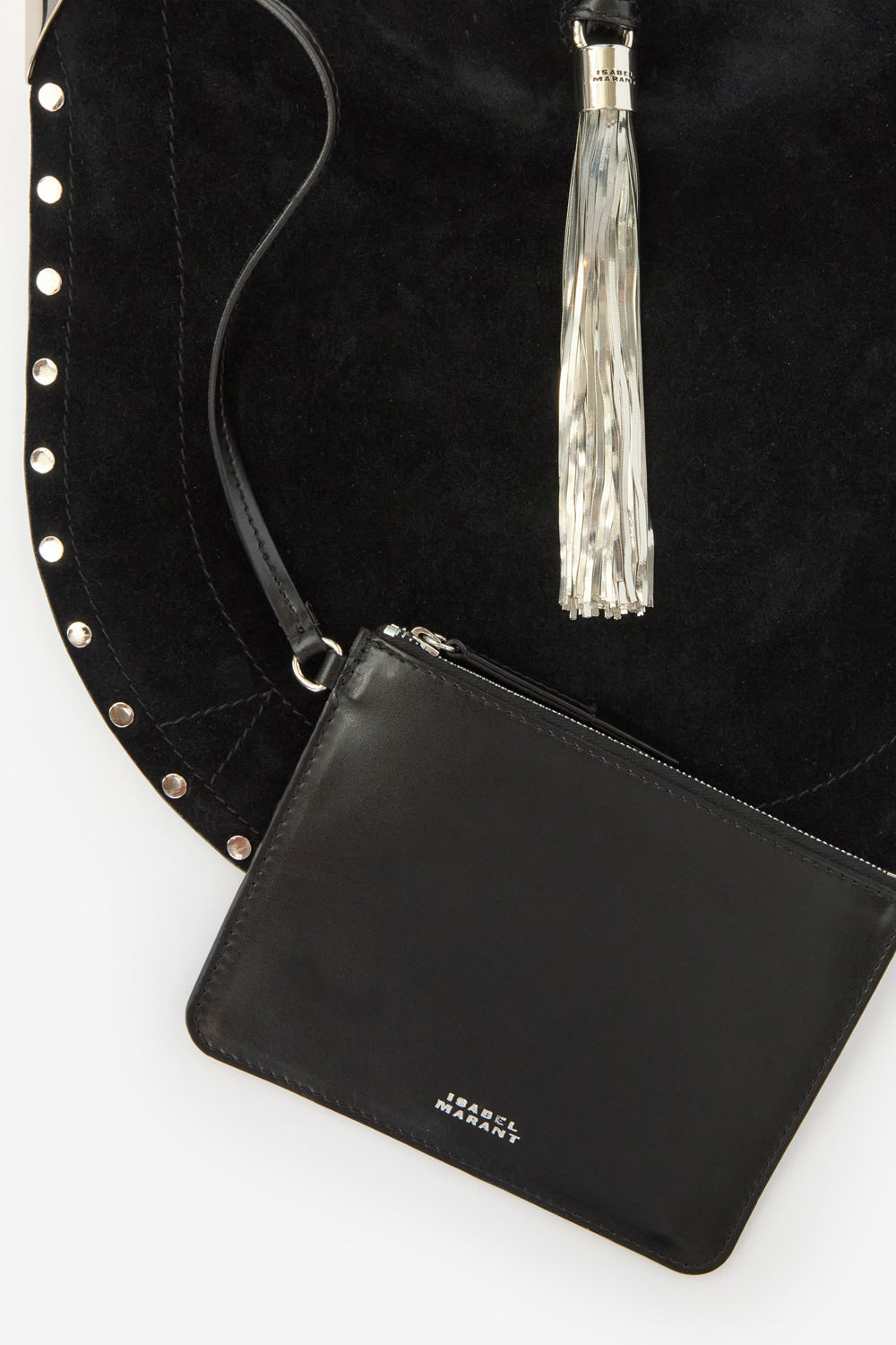 Borsa oskan tassel da portare a spalla in pelle di vitello scamosciata - Black and silver - Woman - 2