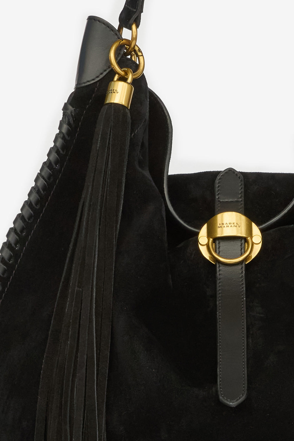 Borsa oskan hobo folk in pelle di vitello scamosciata intrecciata - Nero - Woman - 4