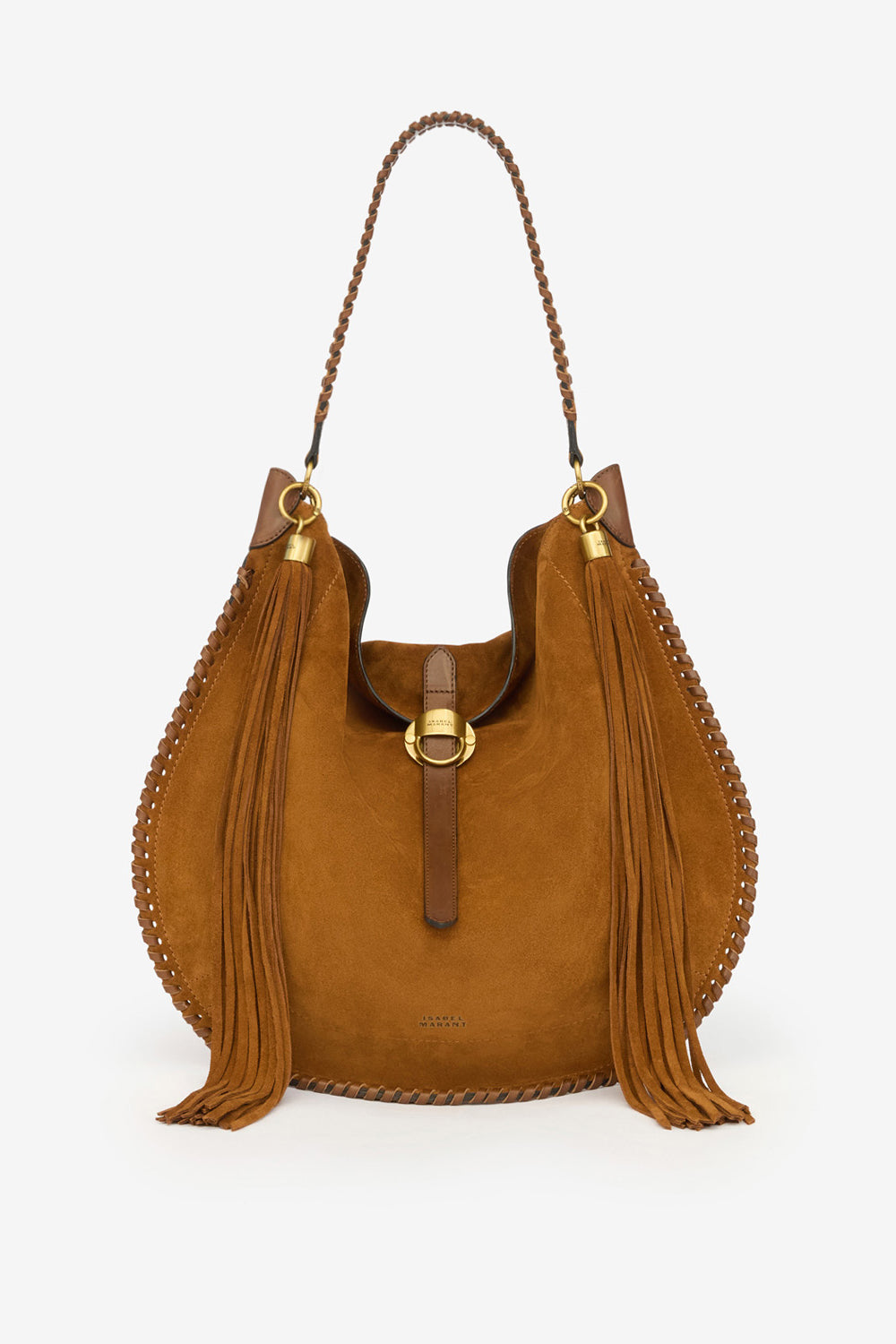 Oskan hobo folk braided suede calfskin leather bag - Cognac - Woman - 6
