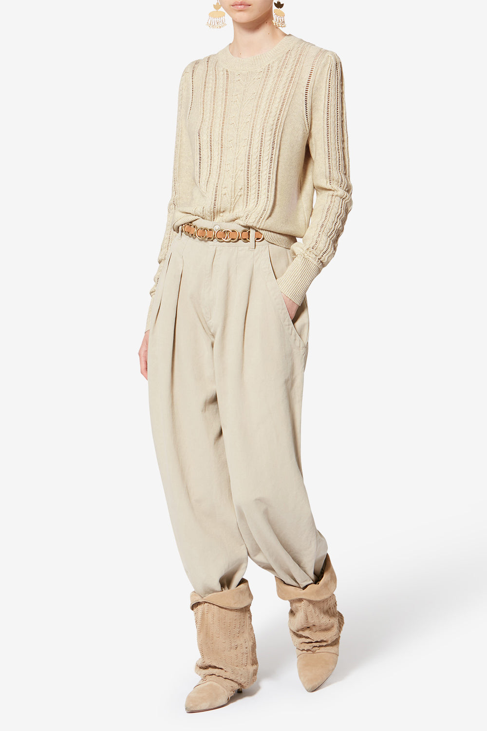 コットン混 透かし編みセーター - Light gray - Woman - 2