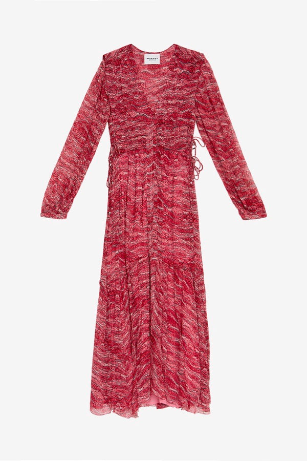 Amara long gathered muslin dress - Red - Woman - 1