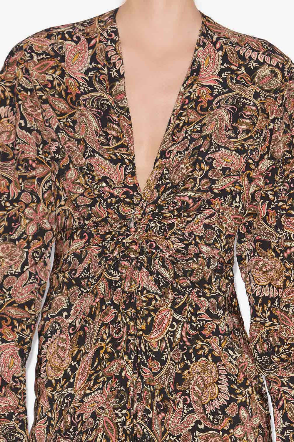 Zeliha プリント入り ロングスリーブ ミディ丈ドレス - Black-ochre - Woman - 3