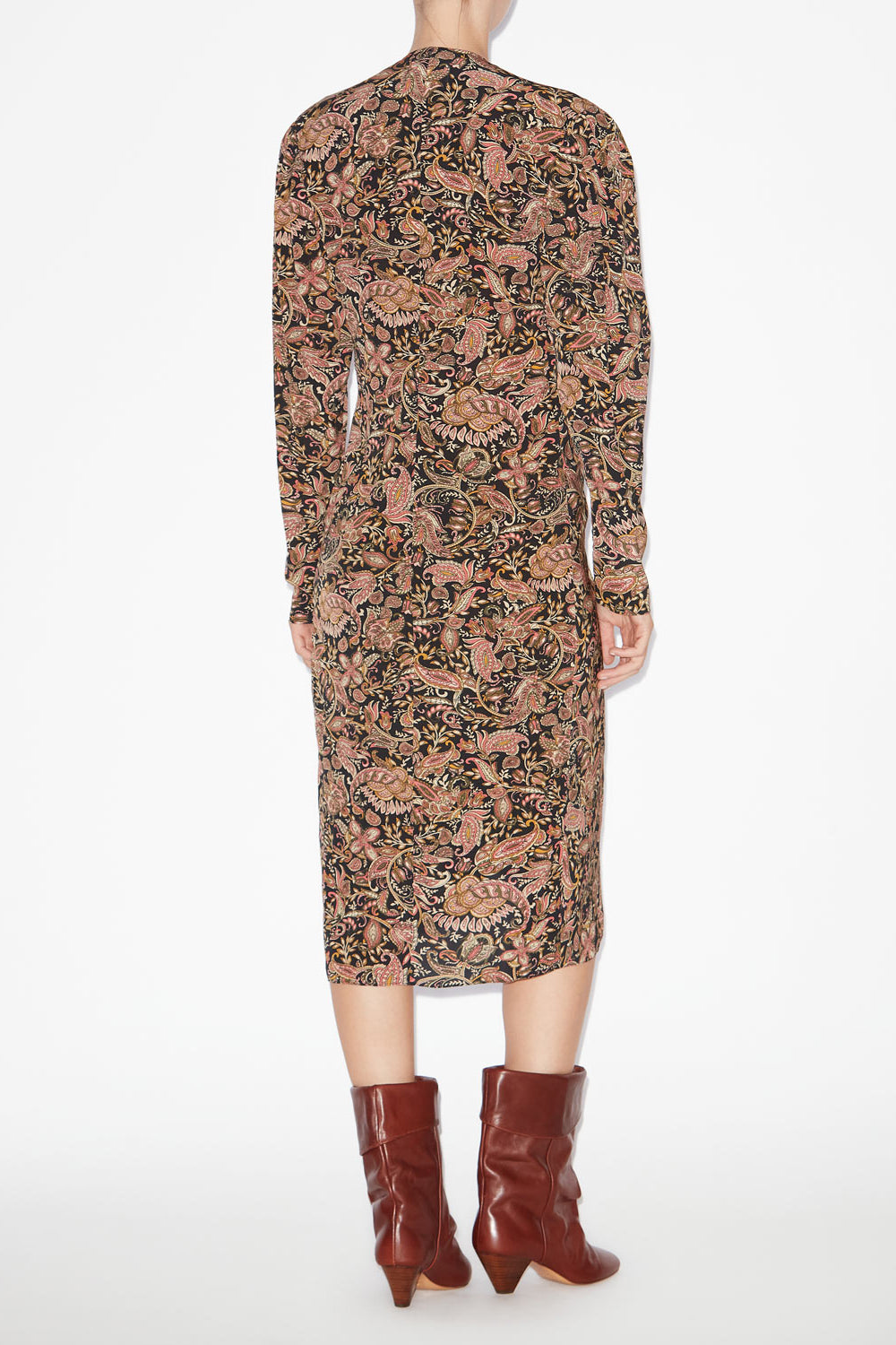 Zeliha プリント入り ロングスリーブ ミディ丈ドレス - Black-ochre - Woman - 4