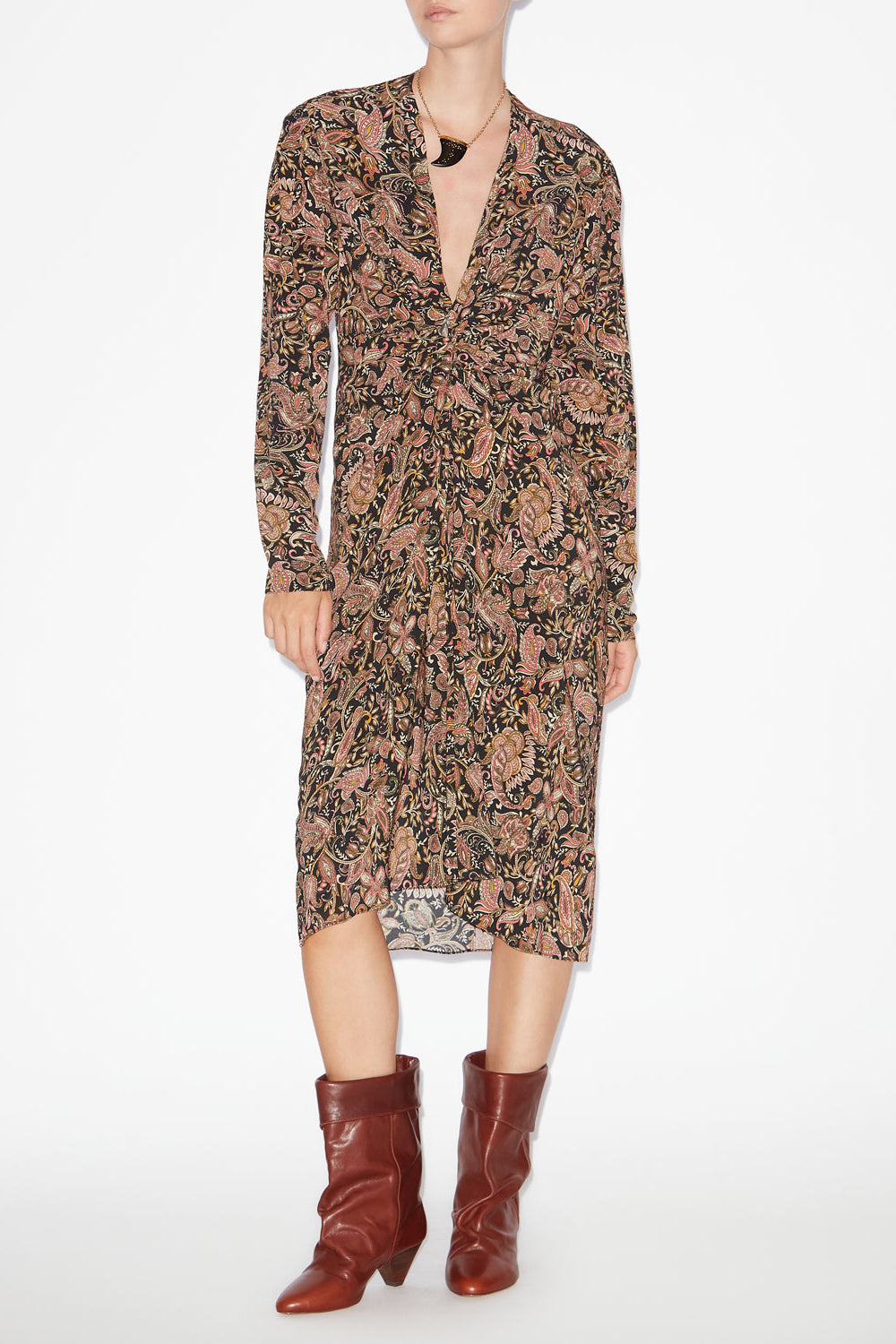 Zeliha プリント入り ロングスリーブ ミディ丈ドレス - Black-ochre - Woman - 2