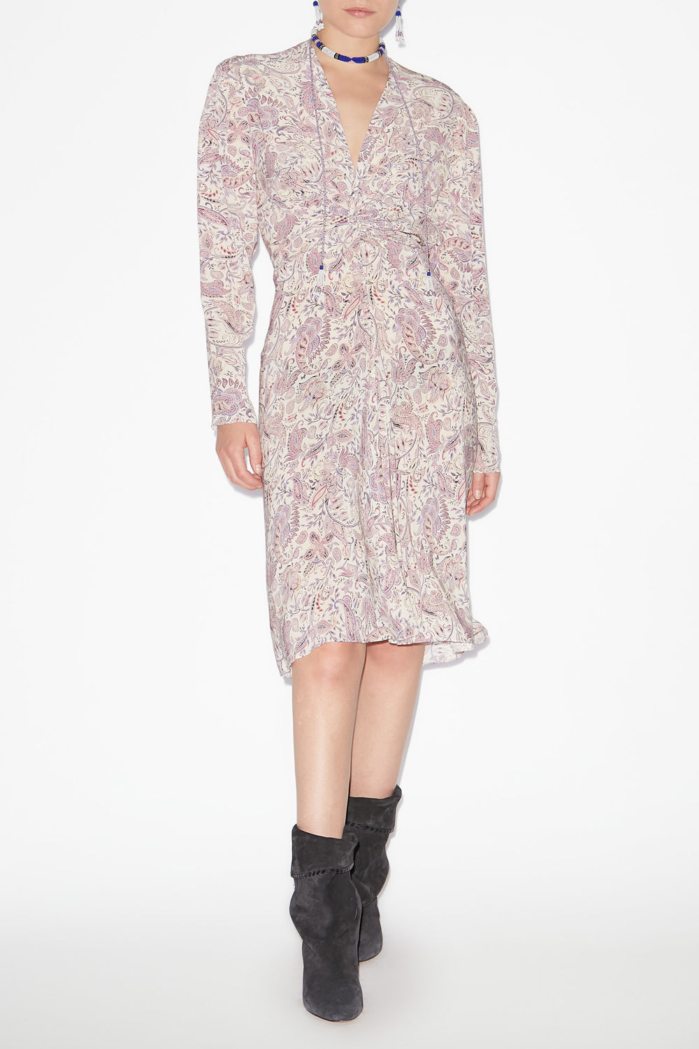 젤리하 롱 슬리브 프린트 미디 드레스 - Ecru-purple - Woman - 2