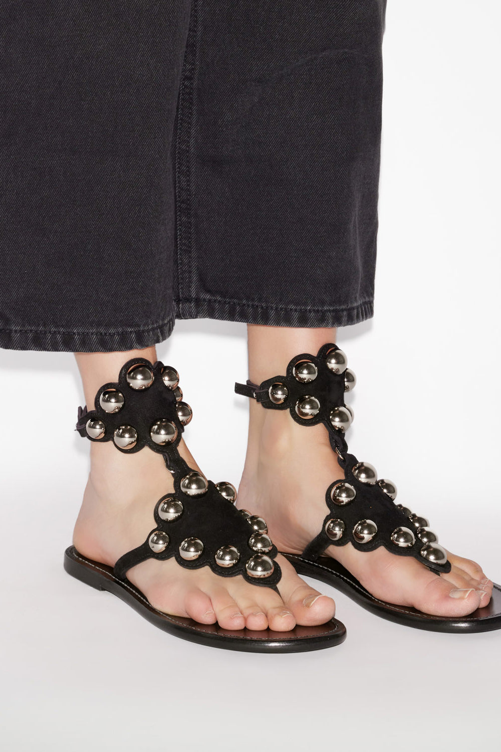 Velvee スエードレザー製 ビジューサンダル - Black and silver - Woman - 5