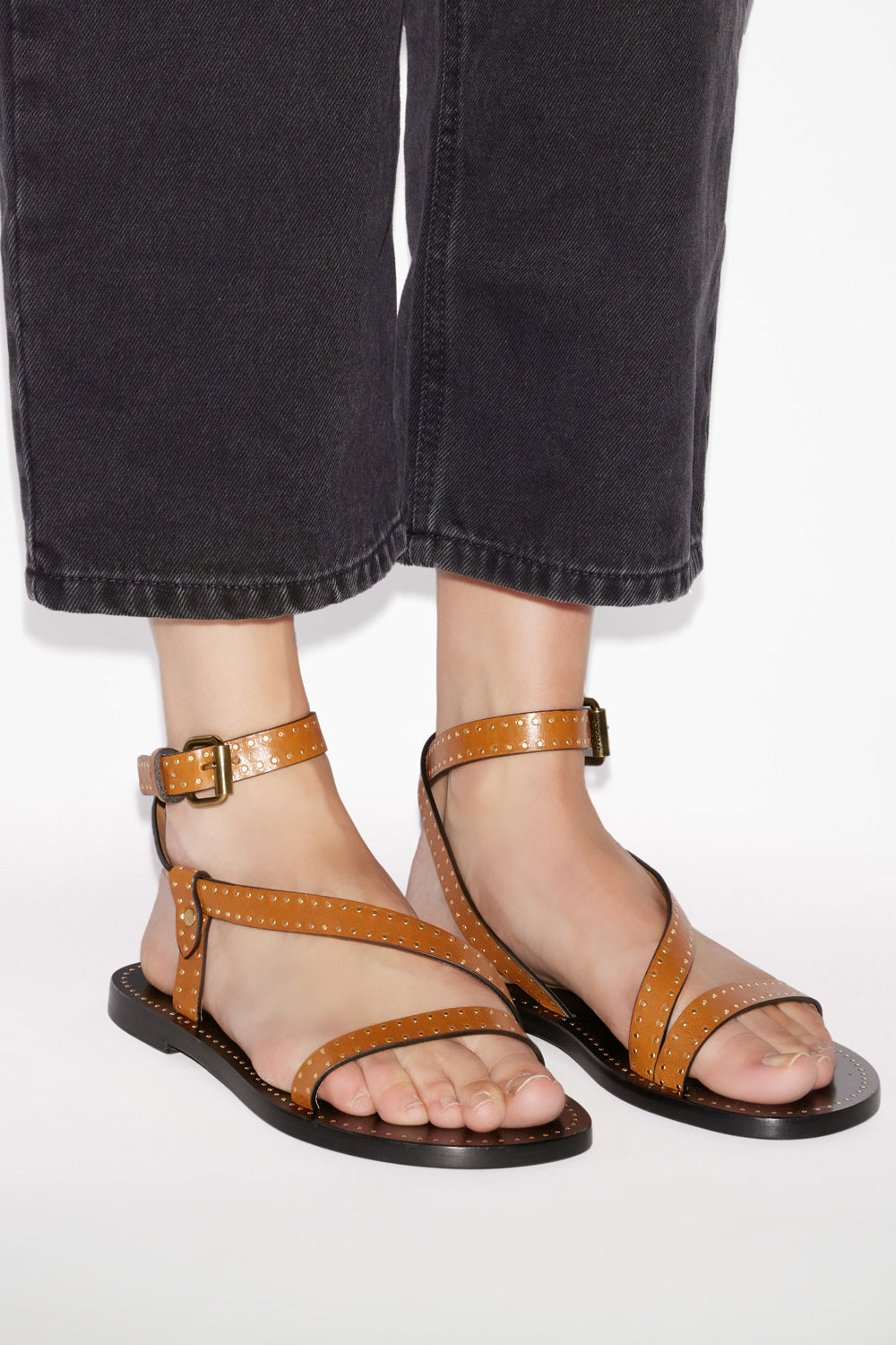 Jopee スタッズ付きレザー フラットサンダル - Havana - Woman - 5