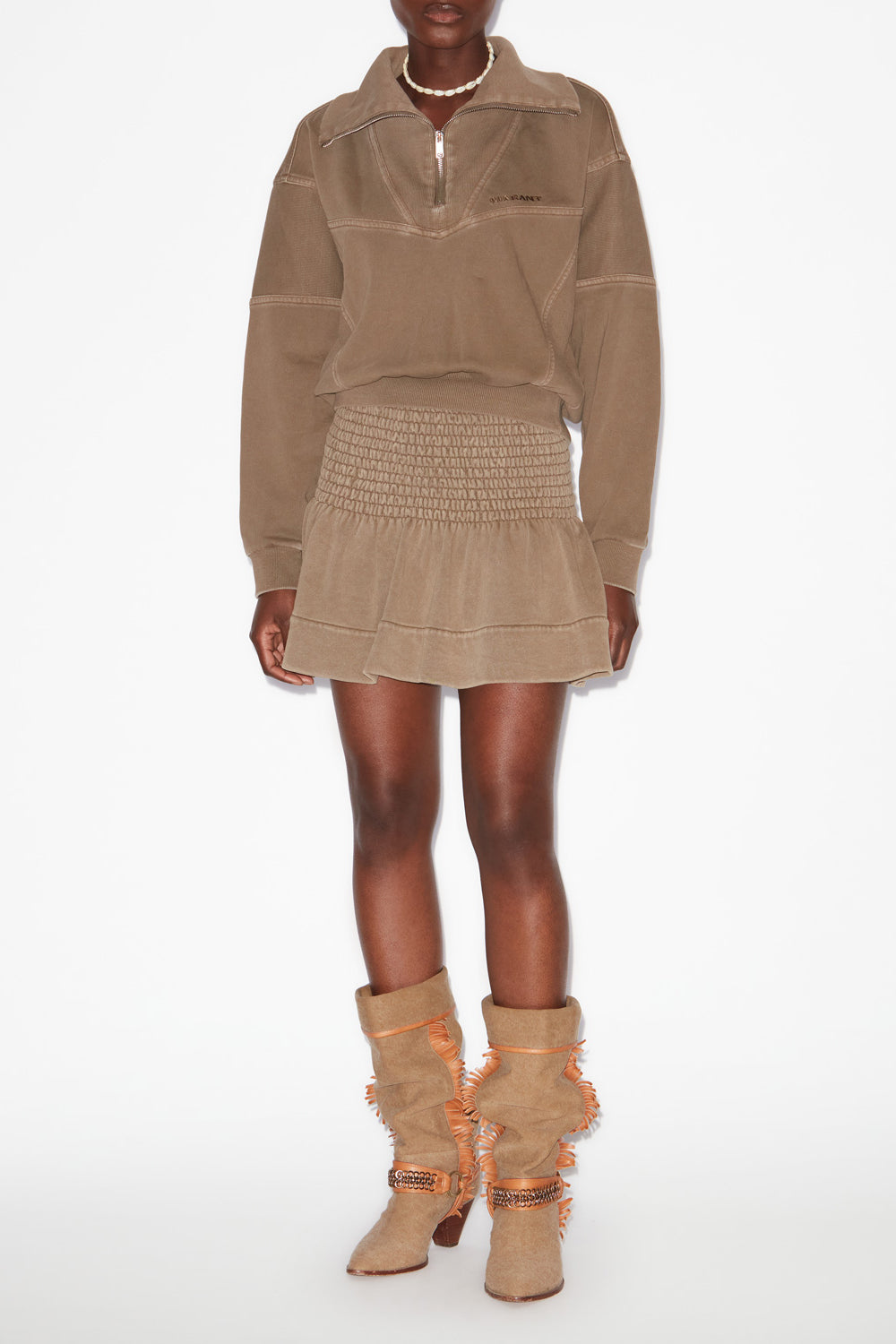 야엘 탑스티칭 디테일 데라베 저지 스웨트셔츠 - 카키색 옷감 - Woman - 2