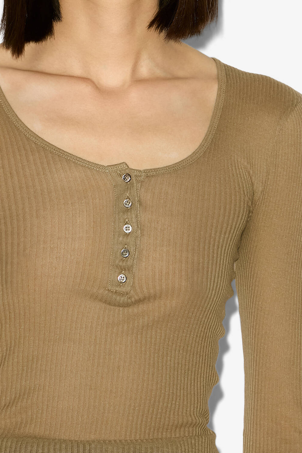 Lamylic long-sleeve cotton t-shirt - Khaki - Woman - 3