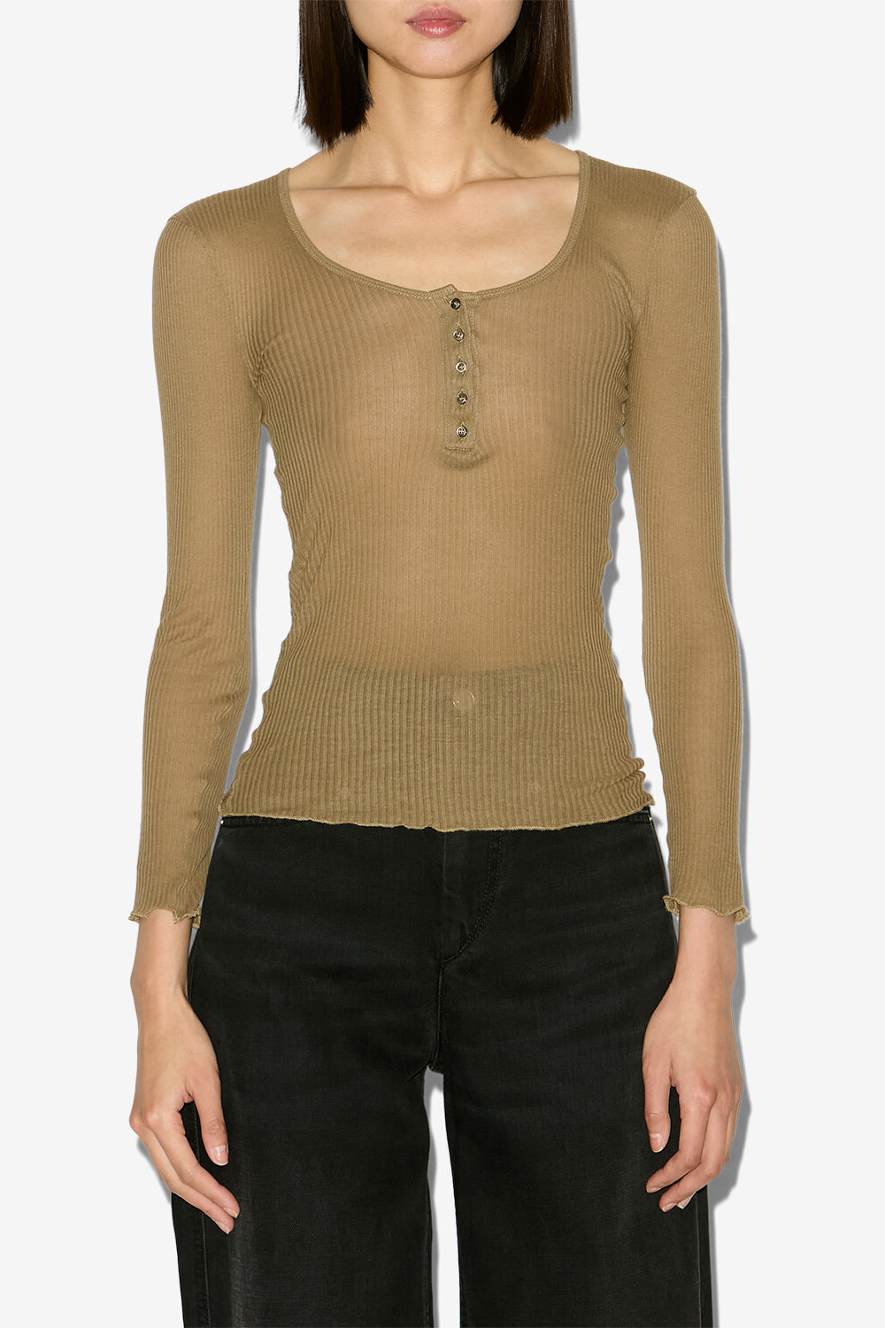 Lamylic long-sleeve cotton t-shirt - Khaki - Woman - 4