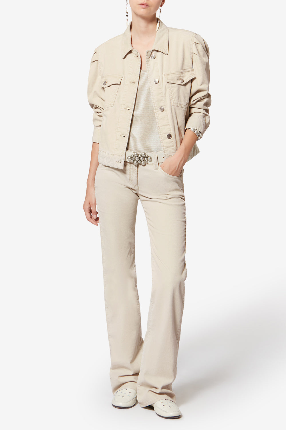 Veste bolineav en velours côtelé lavé - Écru - Woman