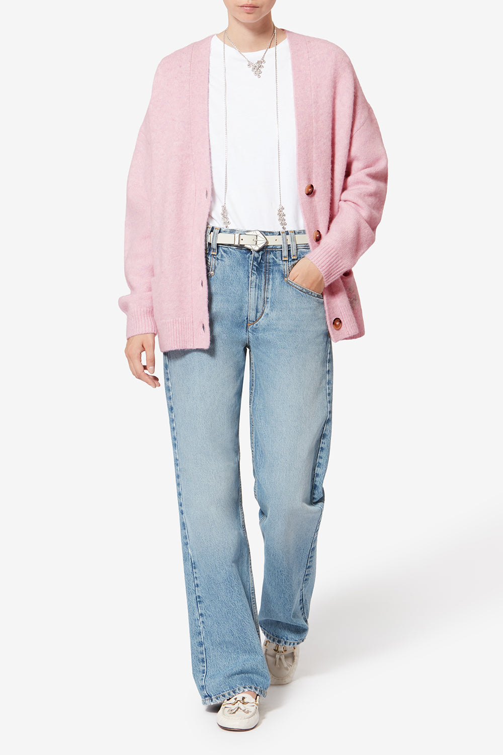 Eborah alpaca cardigan with logo - Mauve - Woman