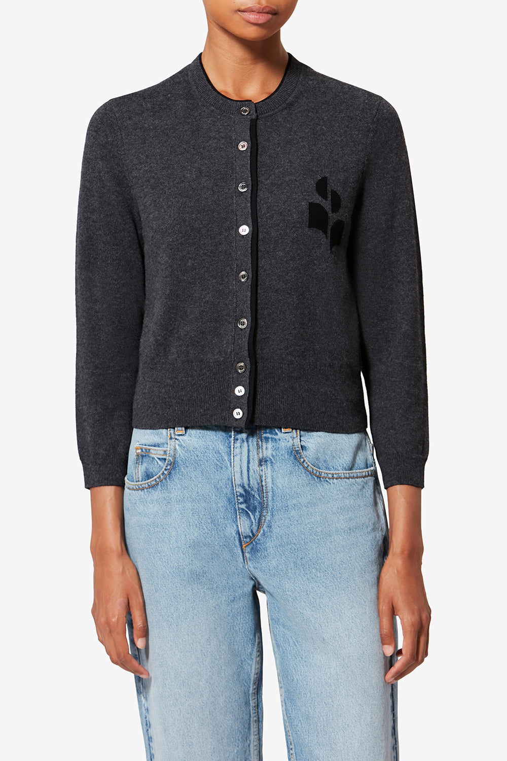 Lona バイカラー コットン&ウール カーディガン - Anthracite-black - Woman - 4