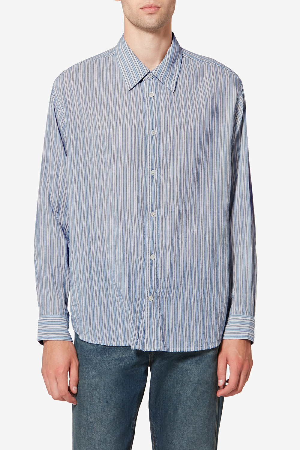 Cybilio ワッフル ストライプ入りシャツ - 青 - Man - 4