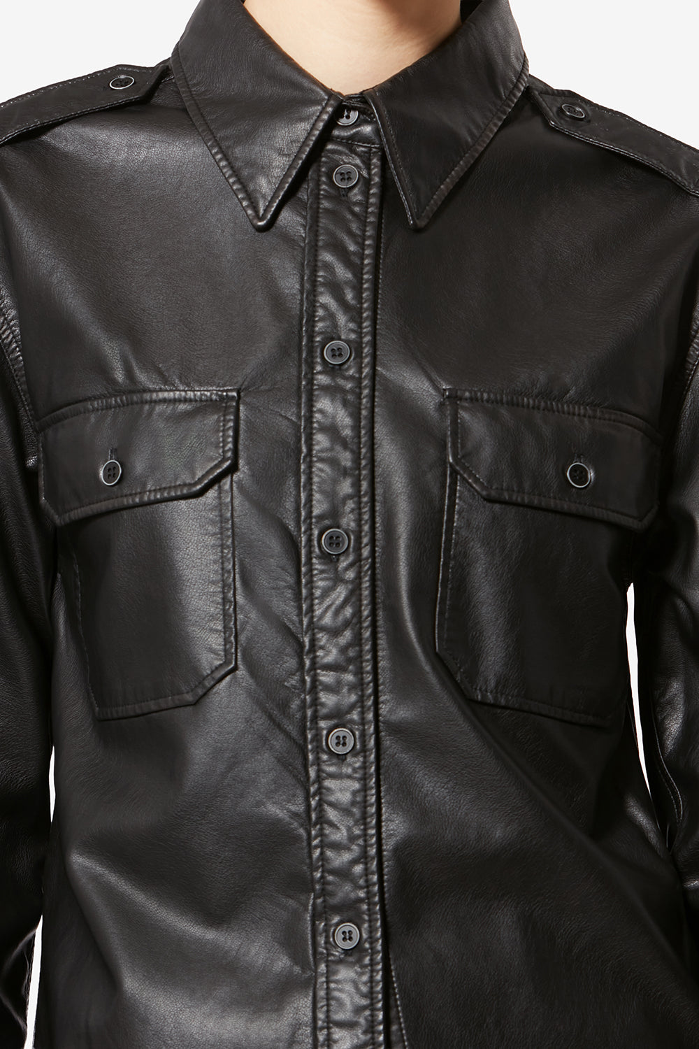 Chemise noee façon cuir souple et fin - Noir - Woman - 3