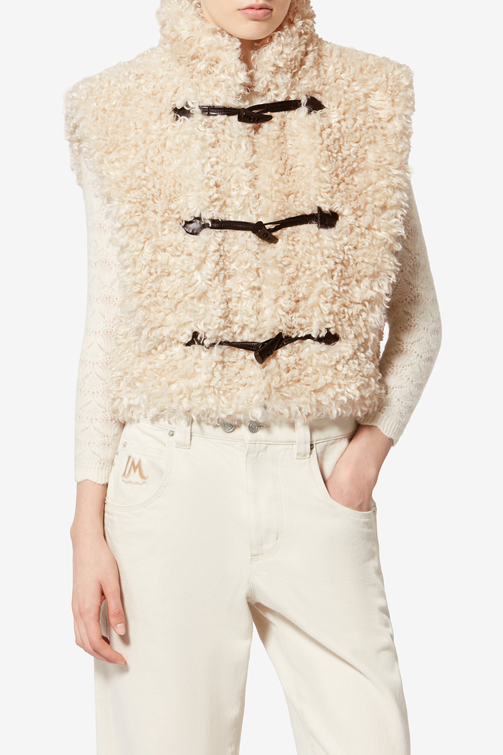 Gilet sans manches alisa en fausse fourrure bouclette - Écru - Woman - 4