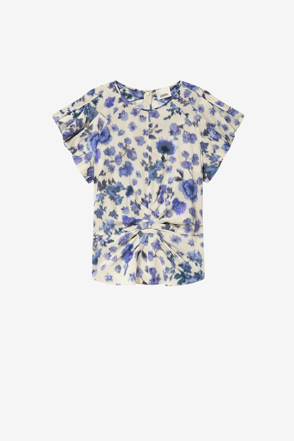 Top drapé tullya imprimé en soie stretch - Bleu - Woman - 1