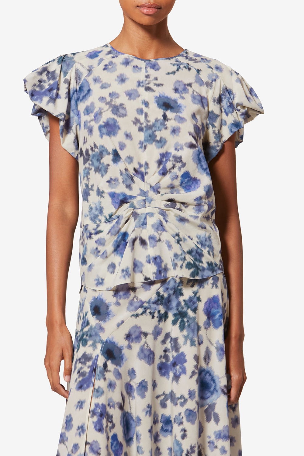 Tullya ストレッチシルク プリント&ドレープ入り トップス - 青 - Woman - 4