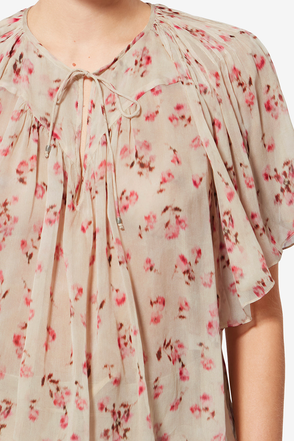 Blusa de manga corta neslya de gasa estampada - Beige - Woman - 3