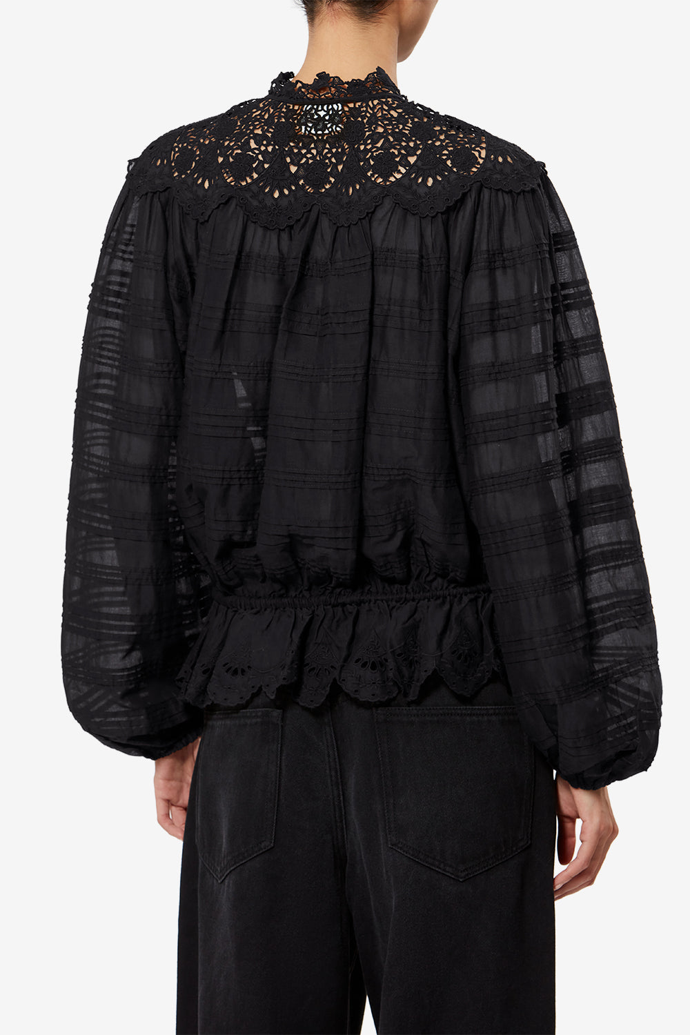 Polly cotton and floral lace blouse - Black - Woman - 5
