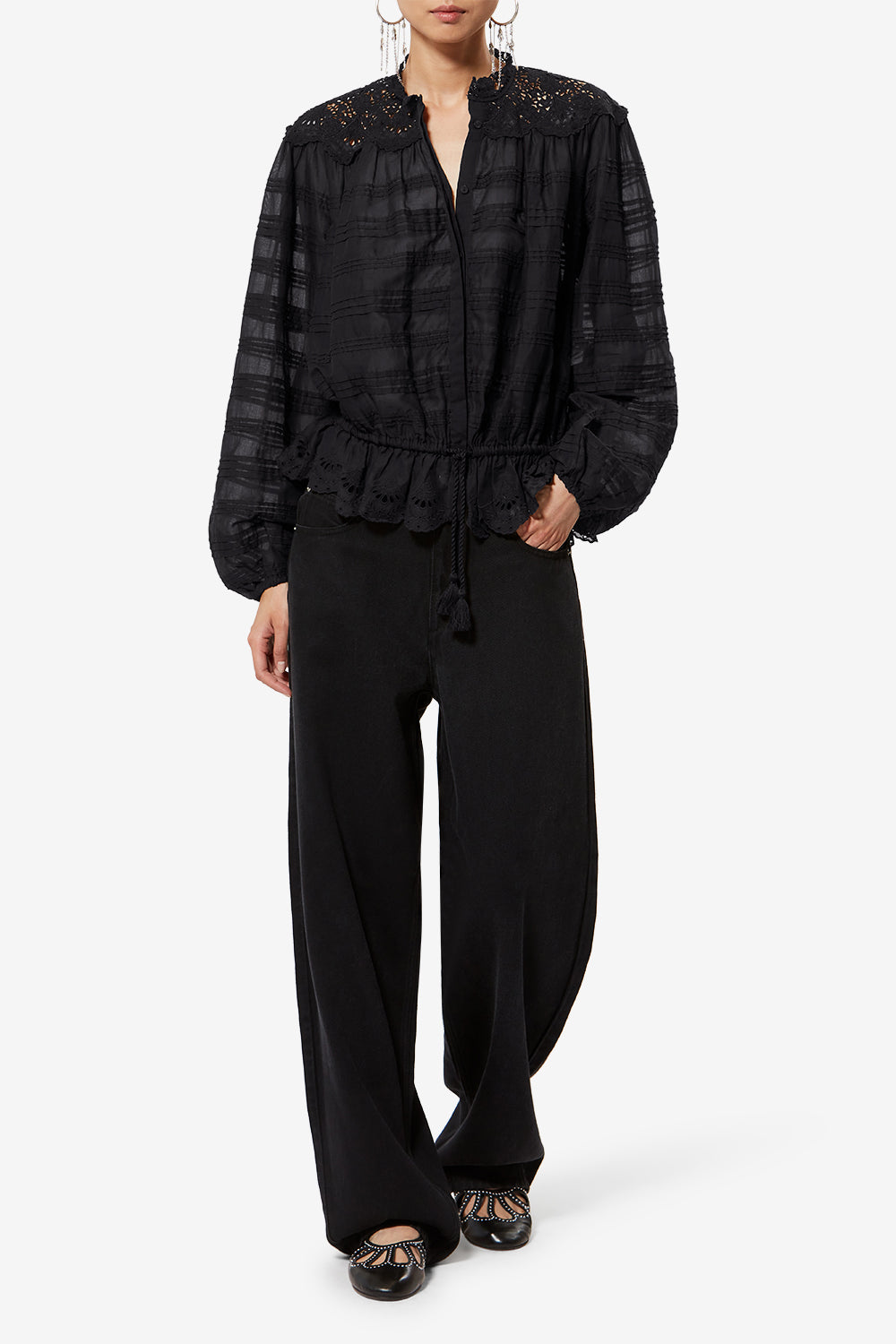 Polly cotton and floral lace blouse - Black - Woman - 2