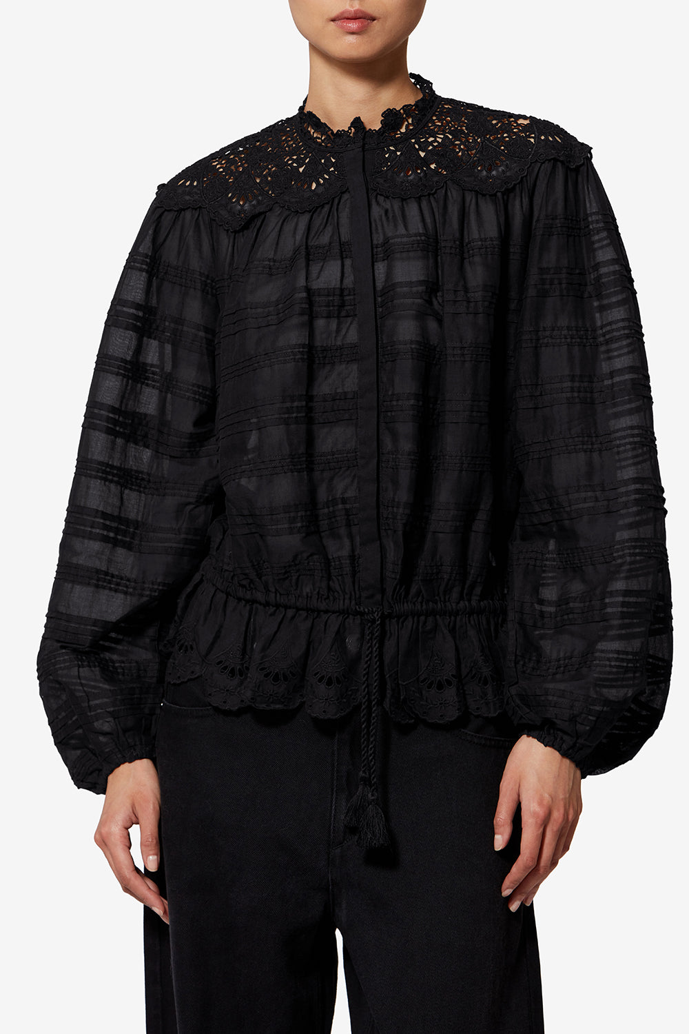 Polly cotton and floral lace blouse - Black - Woman - 4