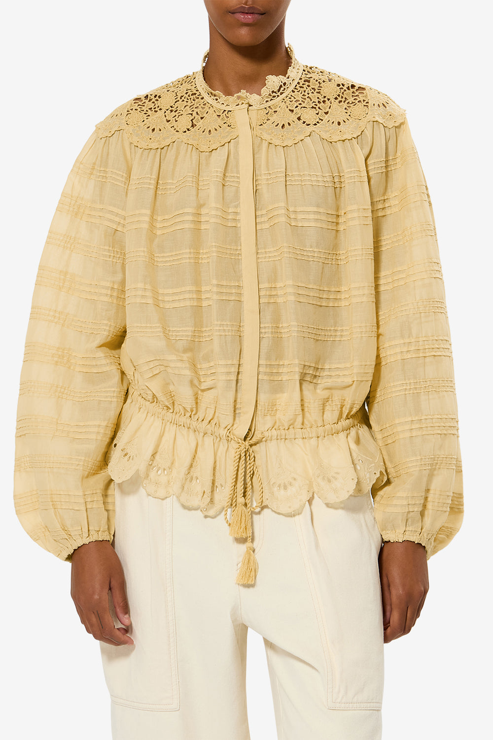 Polly cotton and floral lace blouse - Light ochre - Woman - 4