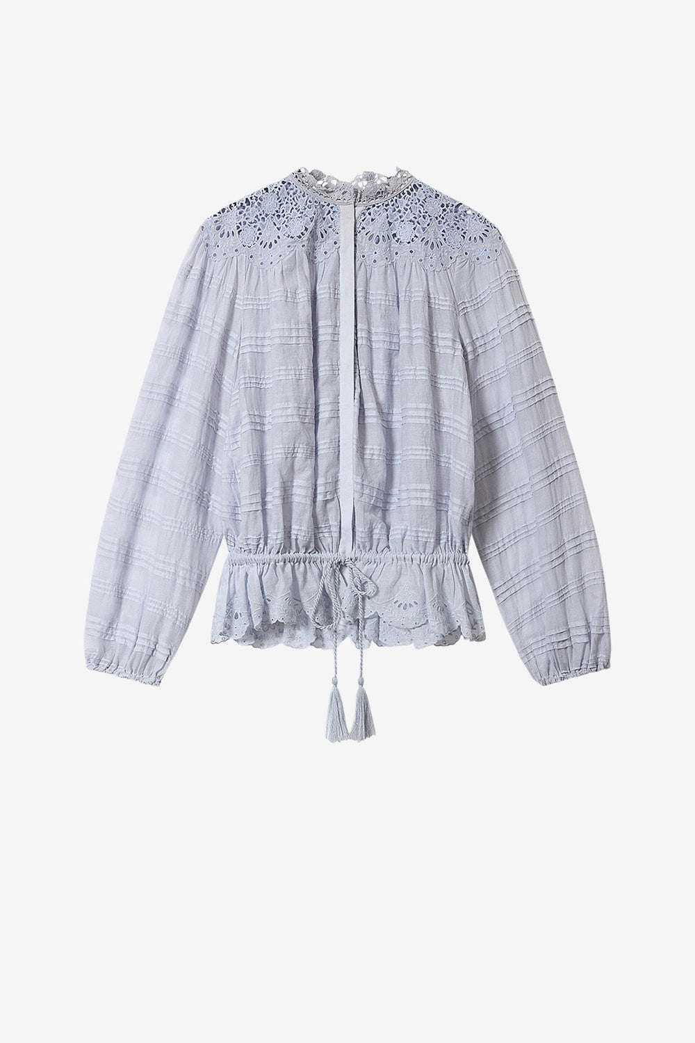 Blouse polly en coton et dentelle fleurie - Bleu clair - Woman - 1