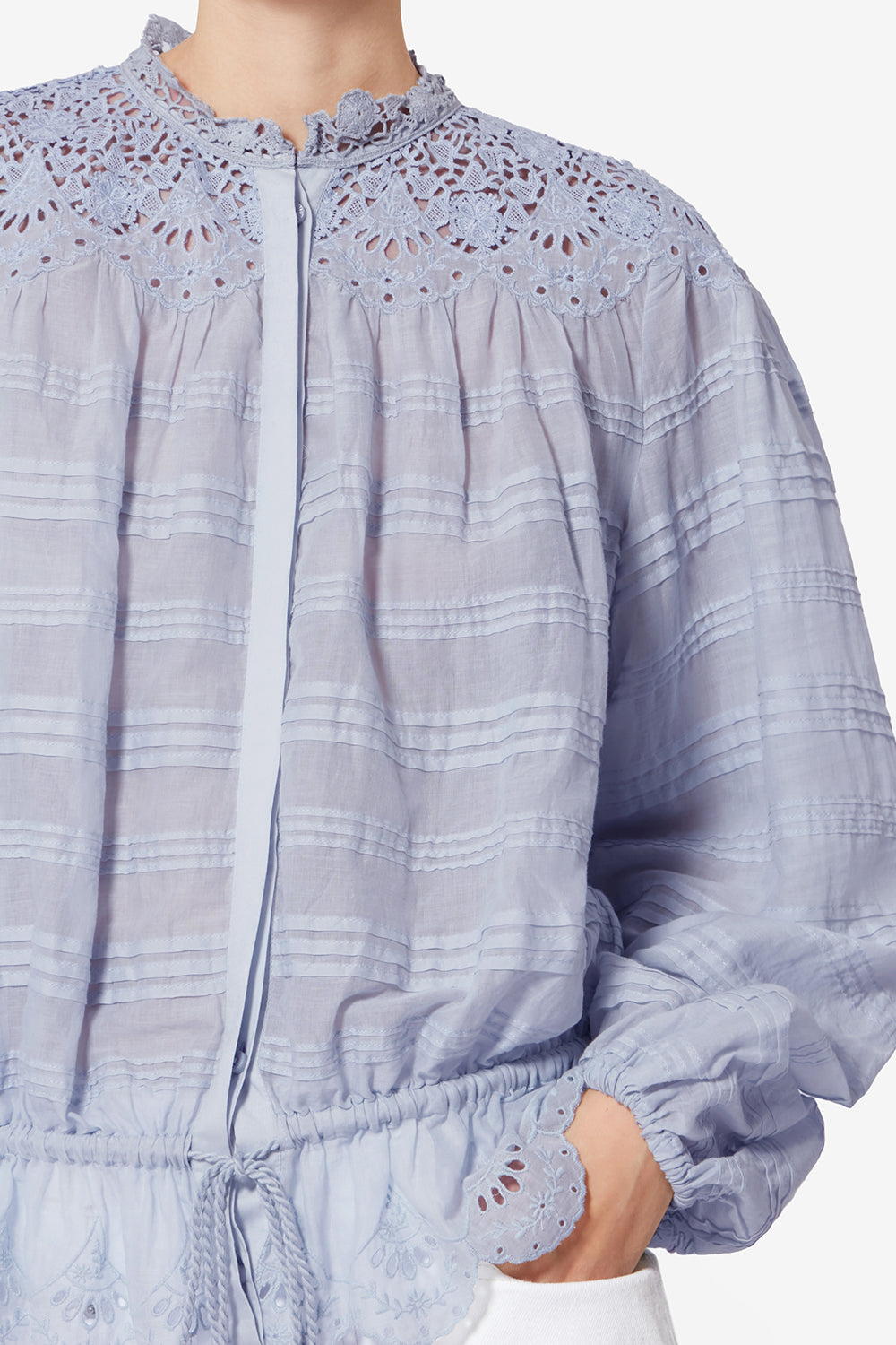 Polly コットン&フローラルレース ブラウス - ライトブルー - Woman - 3