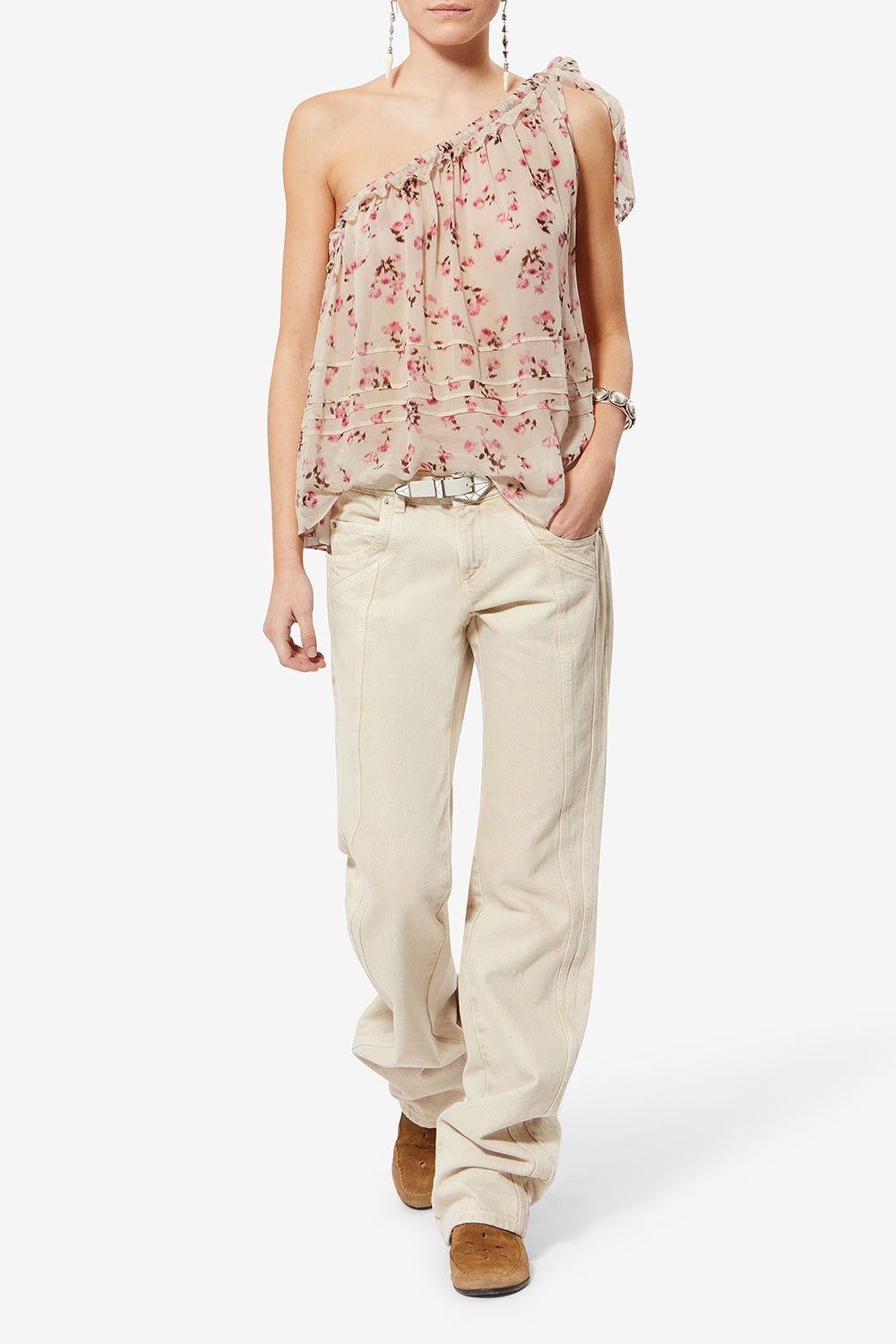 Top asimétrico loeva en gasa estampada - Beige - Woman - 2