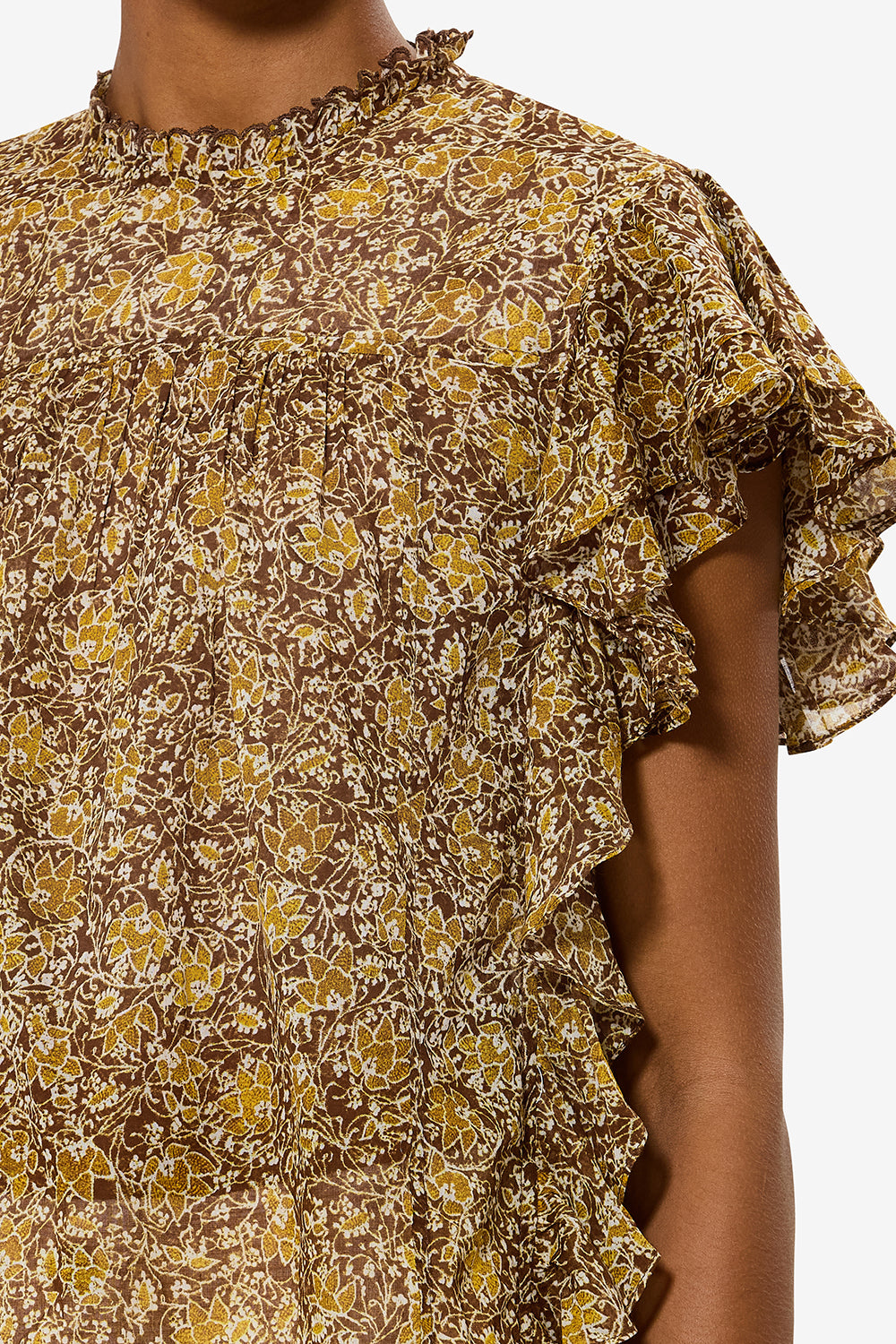 Dalyane frilly printed cotton voile top - Khaki - Woman - 3