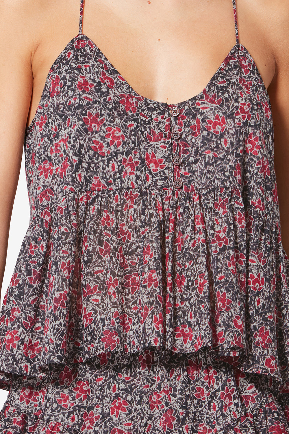 Lirhetta strappy printed organic cotton voile top - Crushed berry - Woman - 3