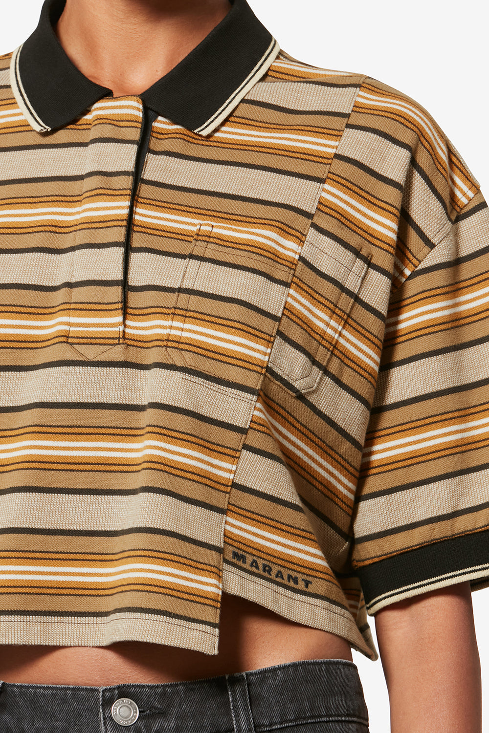 Gestreiftes poloshirt isalyne aus piqué-baumwolle - Beige-khaki - Woman - 3