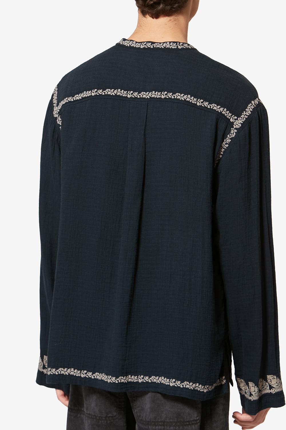Cizalie 刺しゅう入り コットンガーゼ ブラウス - ウォッシュドブラック - Man - 5