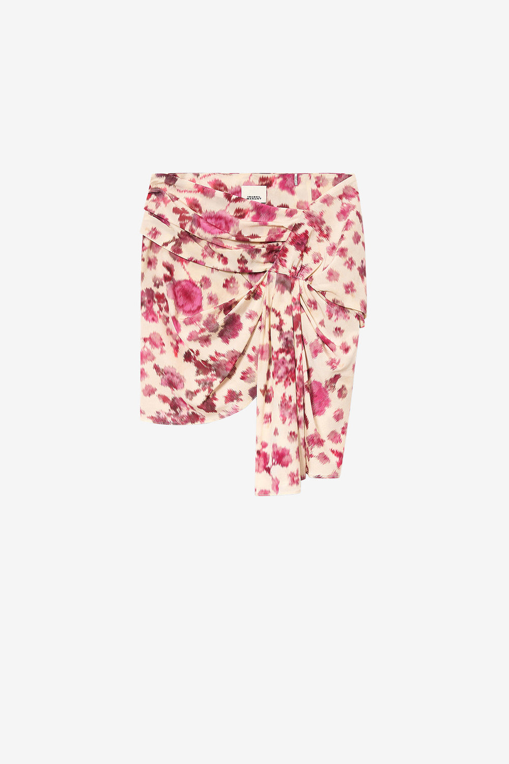 Jupe courte drapée ovia en soie stretch imprimée - Rose - Woman - 1