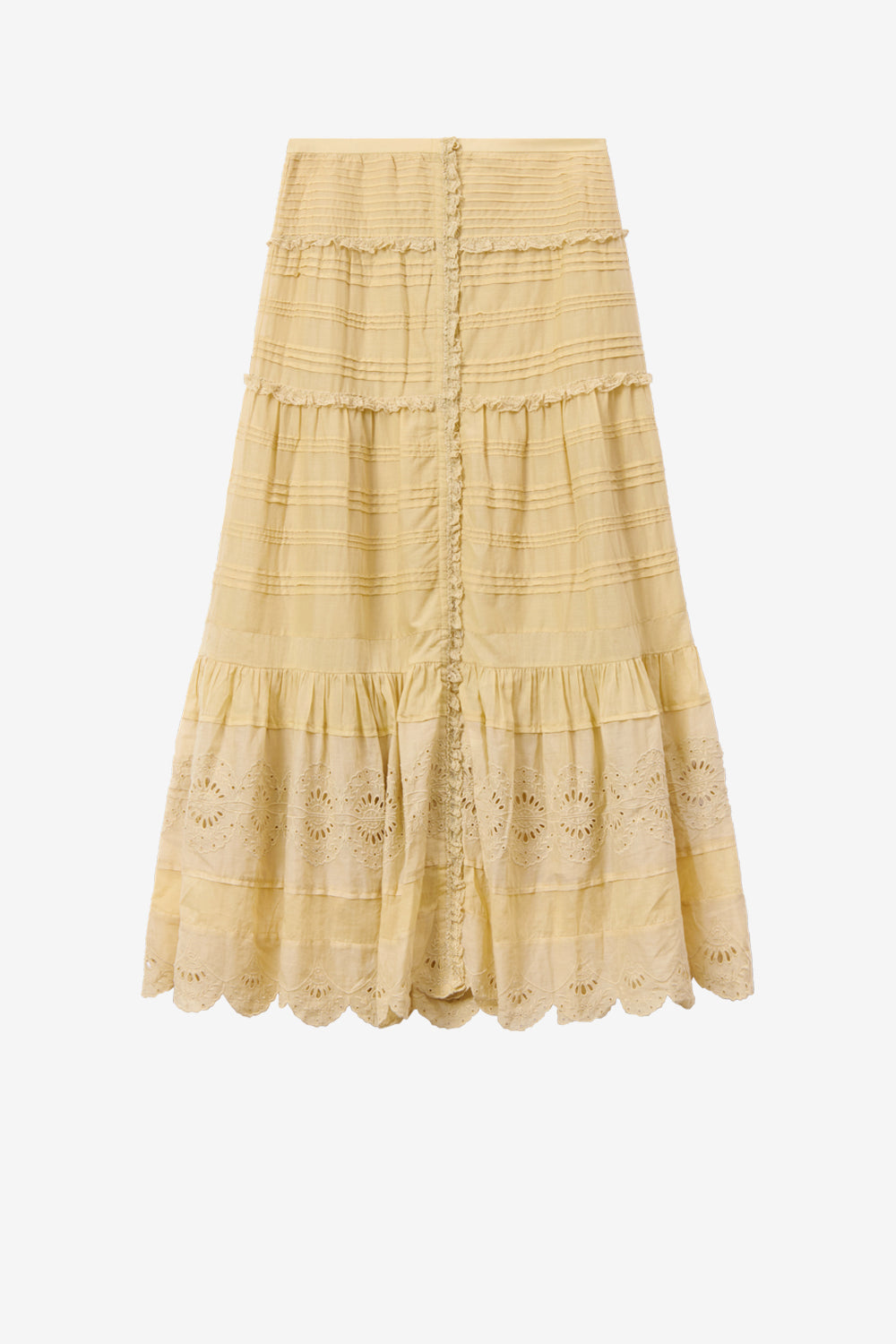 Paoline frilly cotton and floral lace skirt - Light ochre - Woman - 1