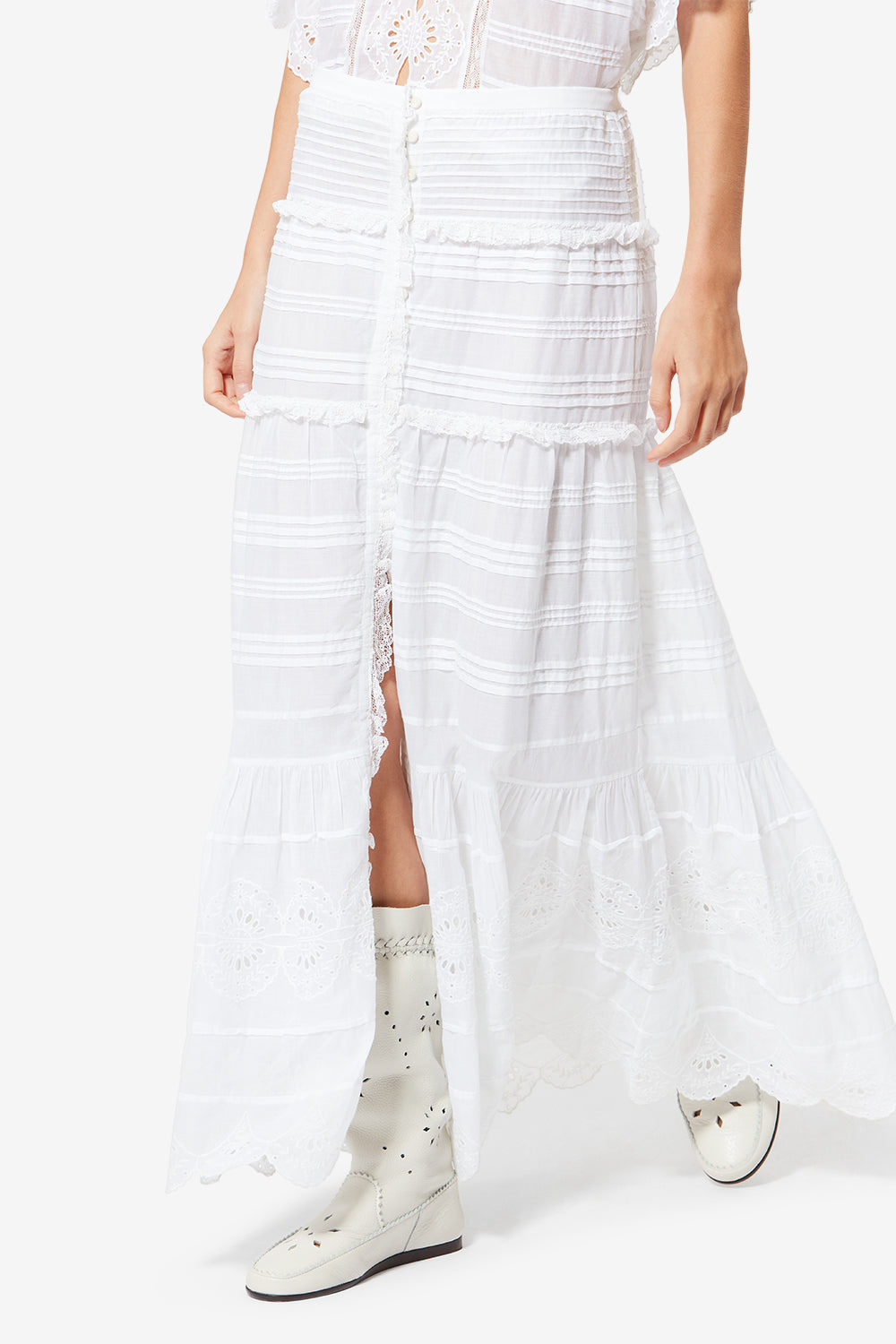 Paoline frilly cotton and floral lace skirt - White - Woman - 4