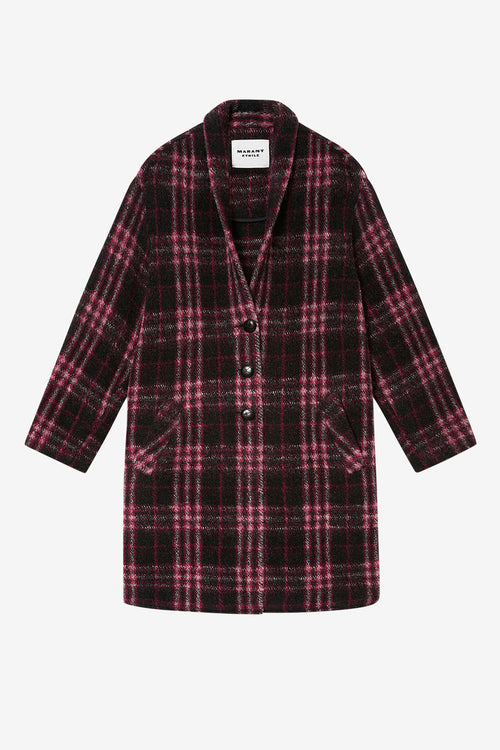 Gabriel チェック柄 ウール ロングコート - Black-fuchsia - Woman