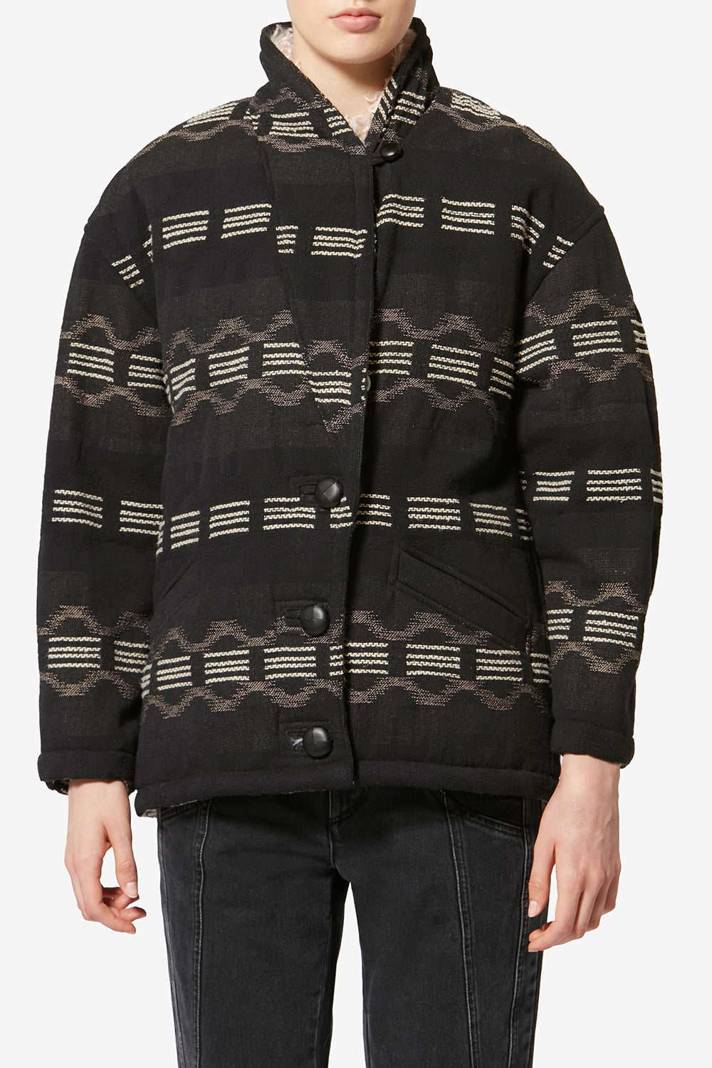 Qayla 자카드 쇼트 코트 - 검정으로 씻어낸 - Woman - 4