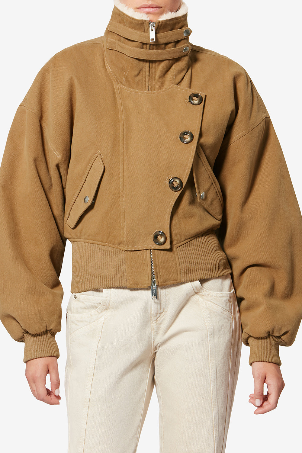 Manteau court oana façon blouson en sergé - Camel - Woman - 4