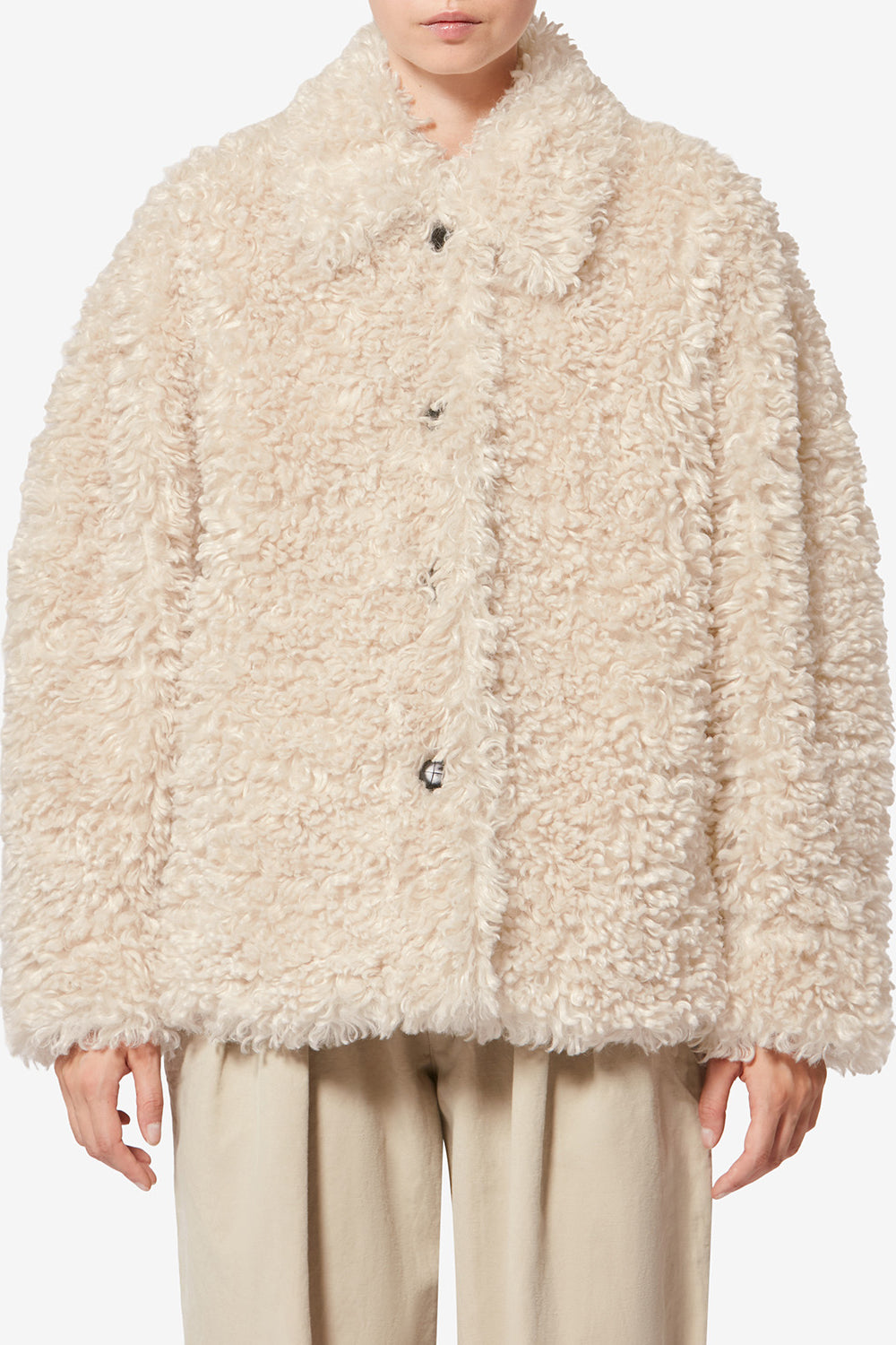 Tarvey short curly faux fur coat - Ecru - Woman - 4