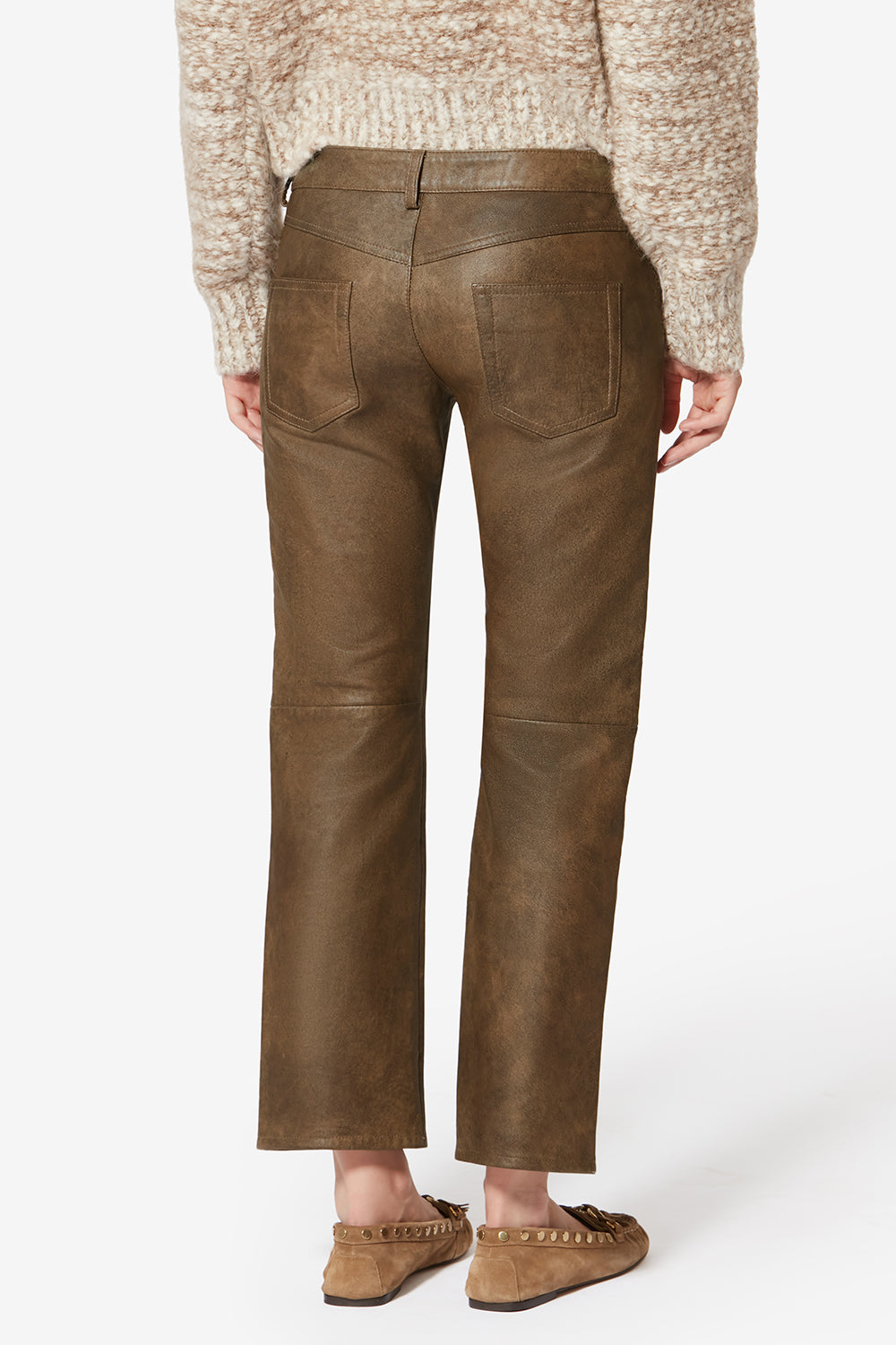 Pantalon cuir d'agneau brillant vanel - Marron vintage - Woman - 5