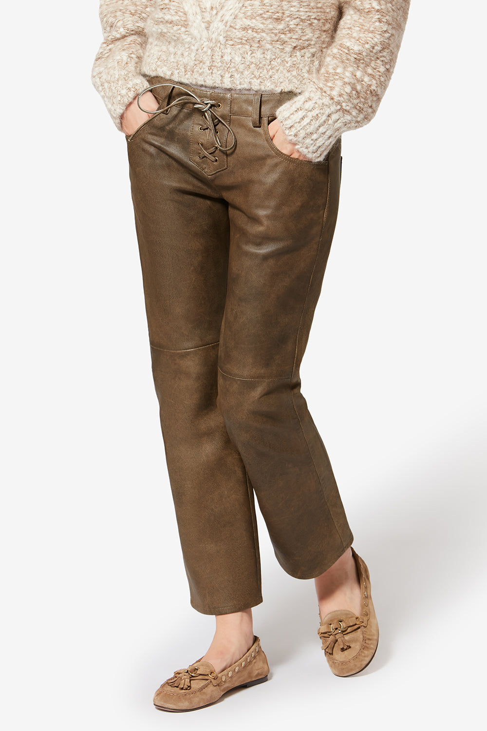 Pantalon cuir d'agneau brillant vanel - Marron vintage - Woman - 4