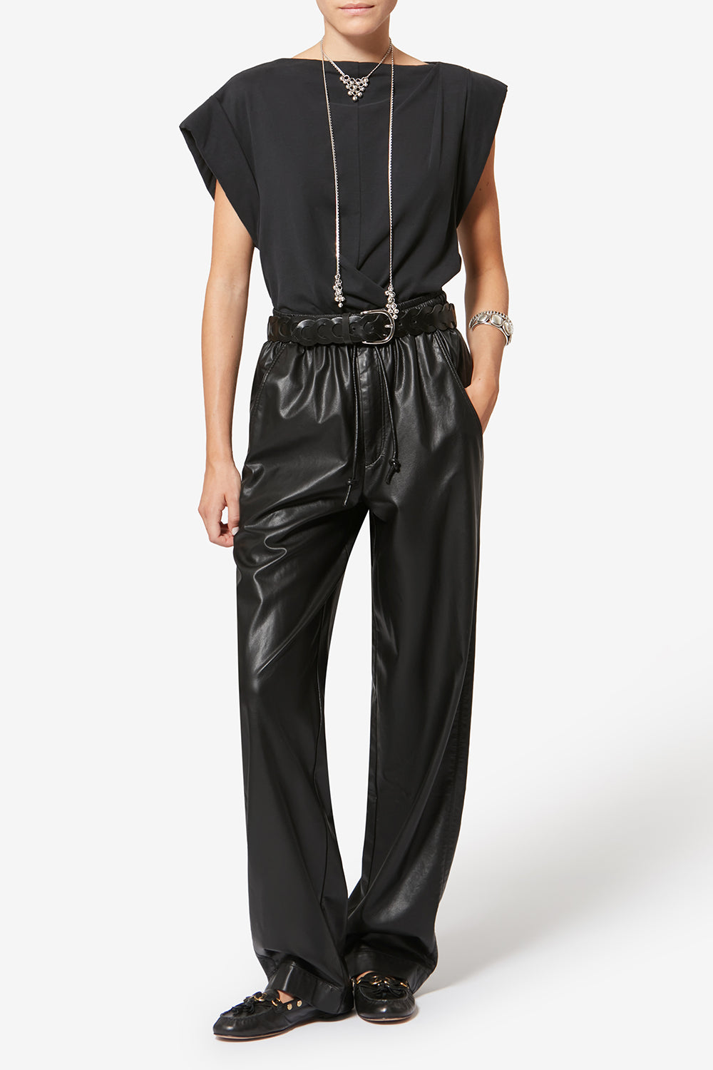 Pantaloni nereane in morbida e pregiata similpelle - Nero - Woman - 2