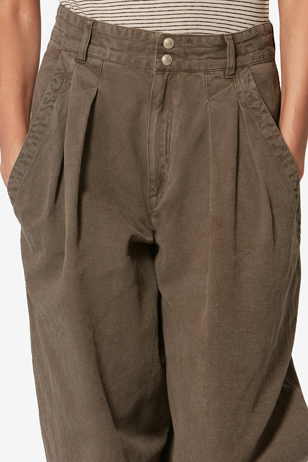 Nadine flowing cotton and linen workwear pants - Dark bronze - Woman - 3