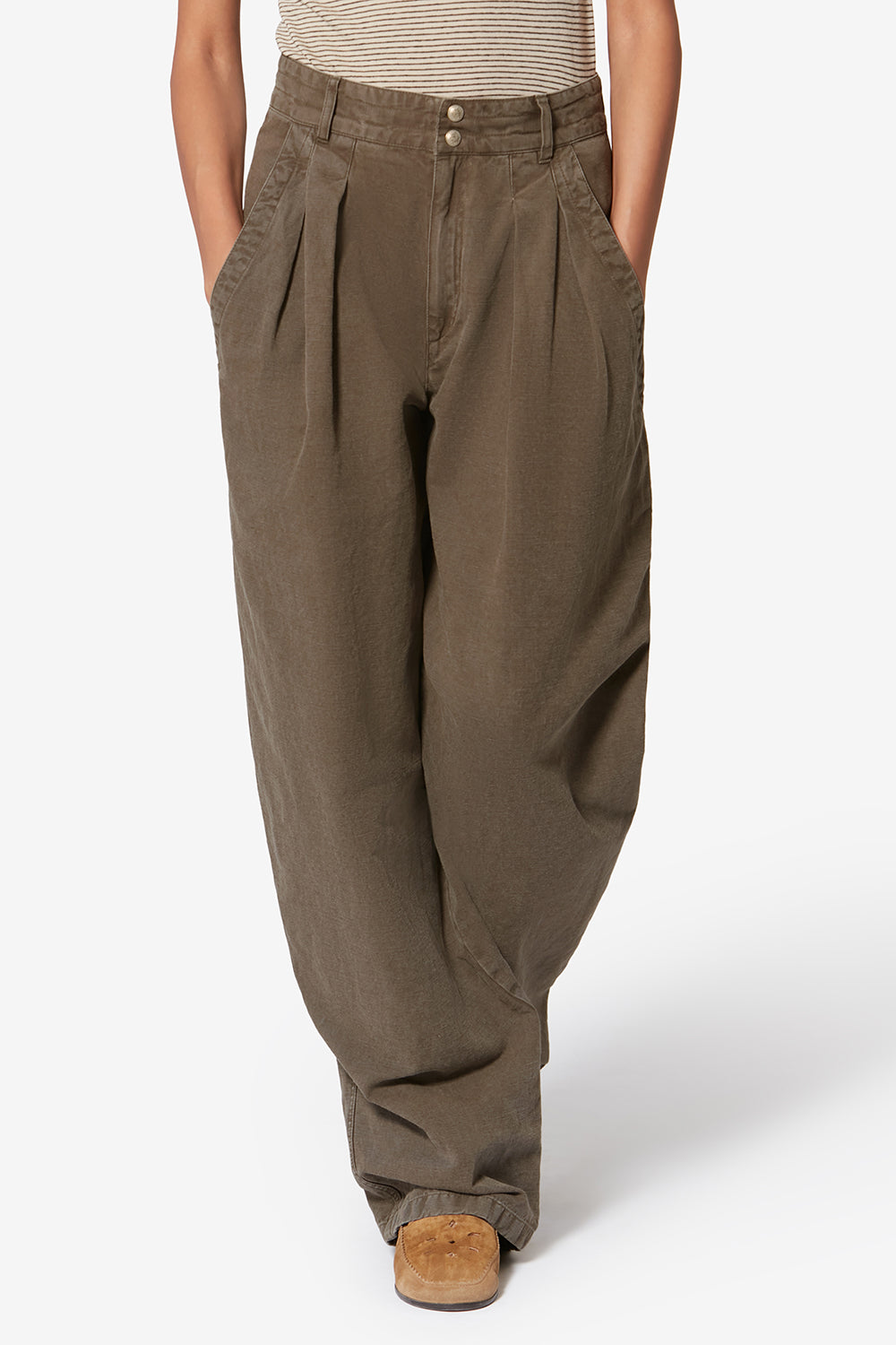 Nadine flowing cotton and linen workwear pants - Dark bronze - Woman - 4